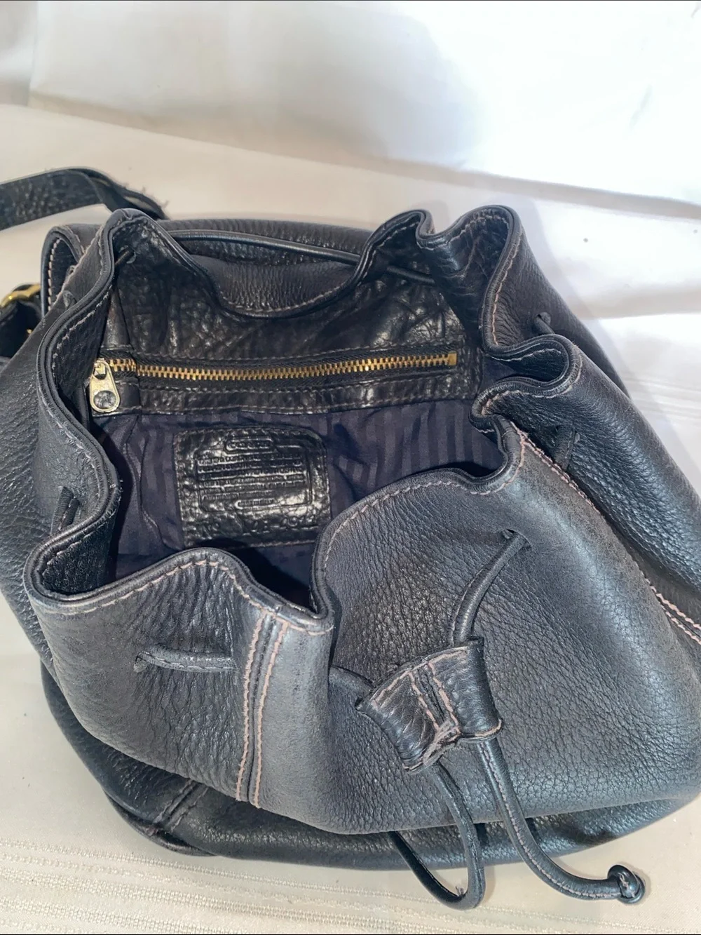 Vintage Coach 4911 Black Pebbled Leather Drawstring Backpack
